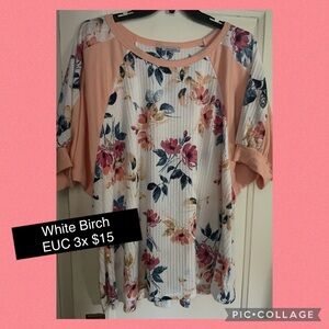 White Birch Floral Blouse with Peach Sleeves